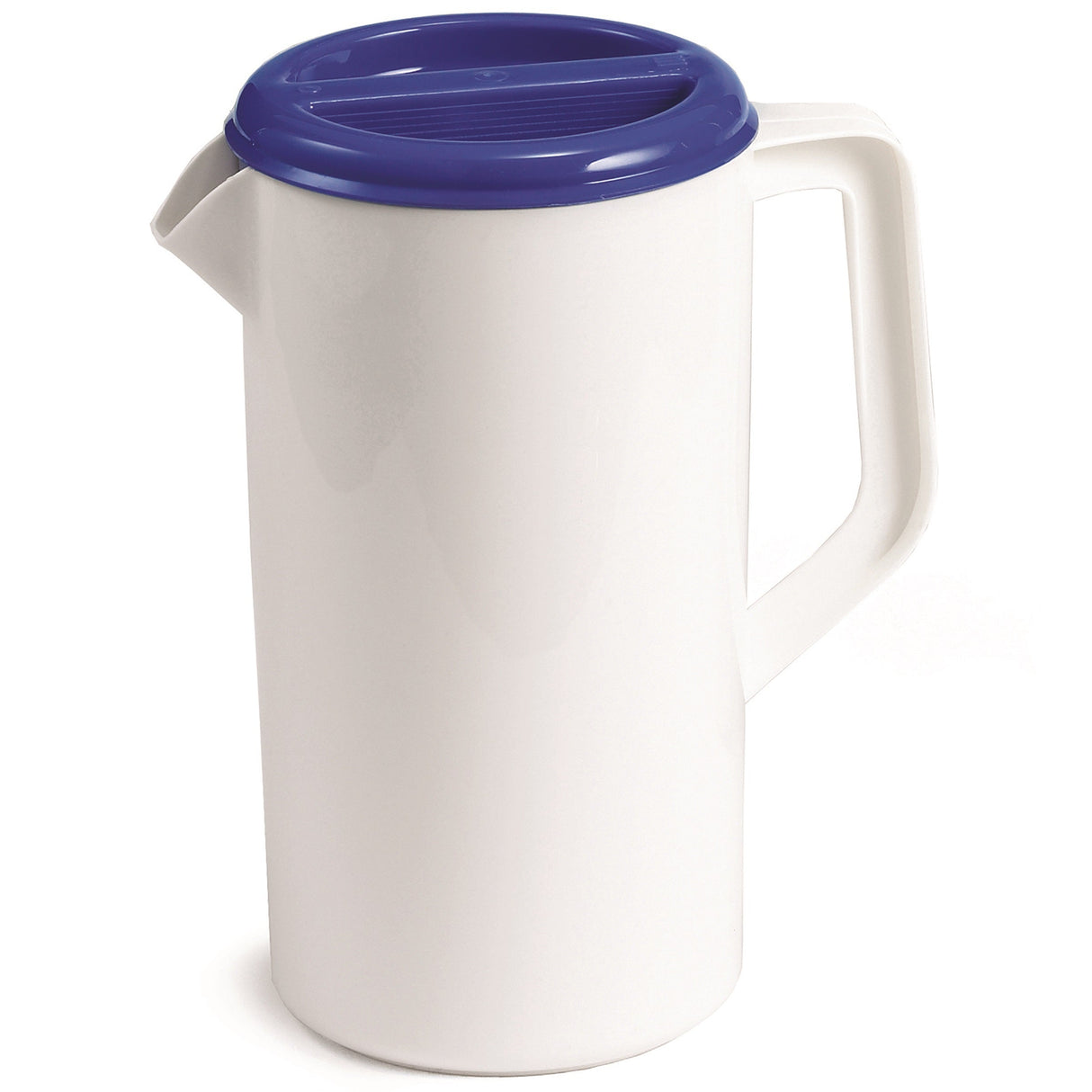 Pitchers, Beverage, 2 Quart, White, Plastic, with Blue Lid,12 - 1 EACH