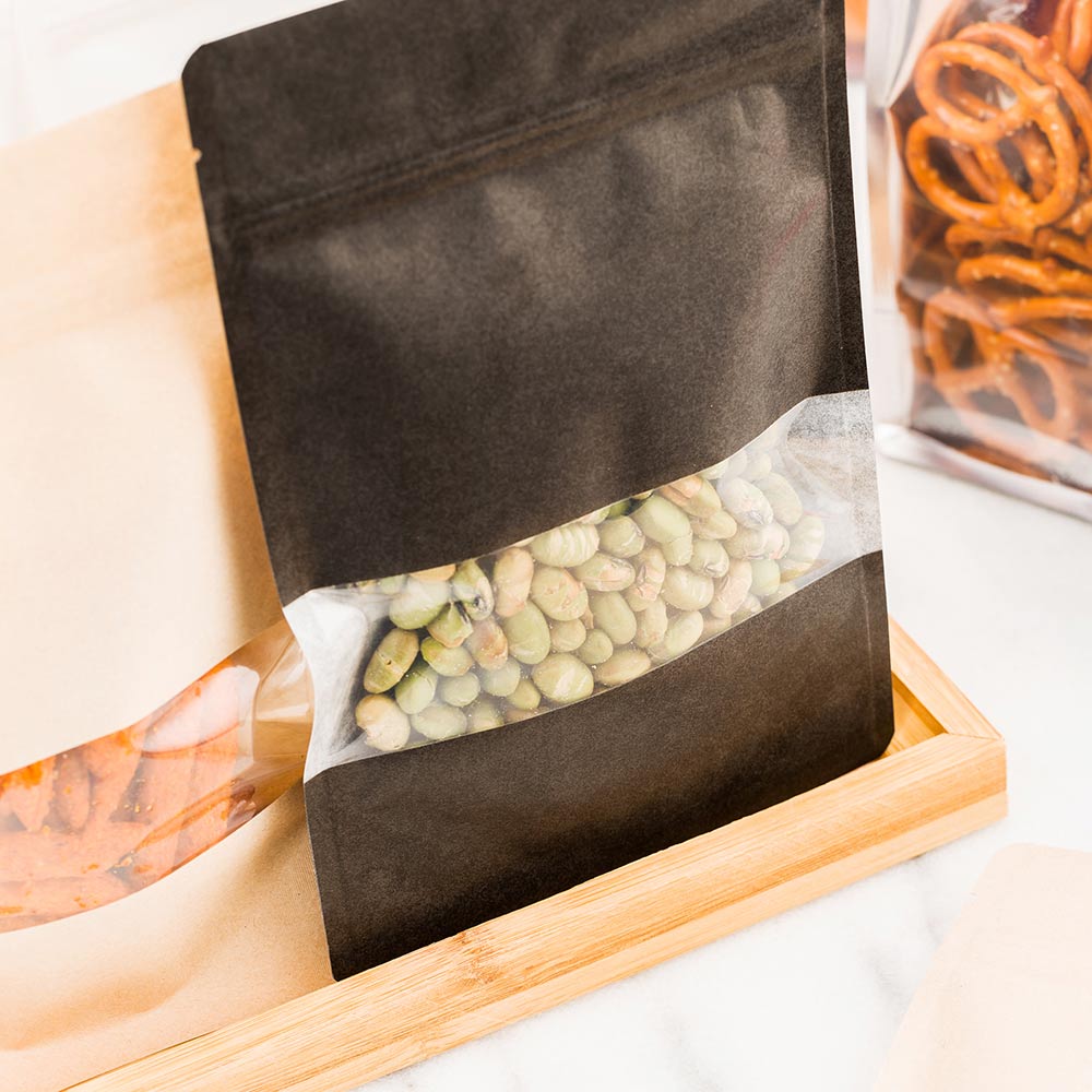 Bags, Heat-Sealable Snack, 8.1 Inch, Plastic, Black, with Window, 8.1 Linear Inch,1 - 100 COUNT