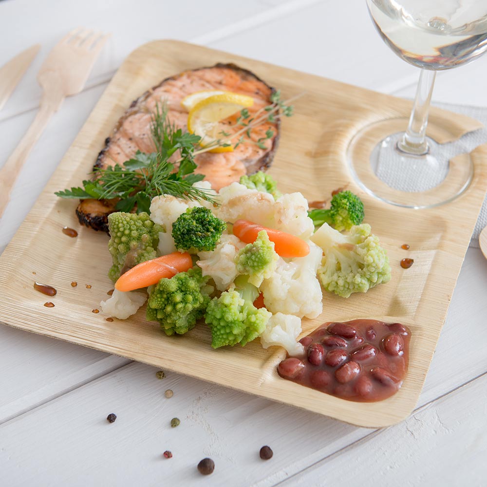 Plates, Food, 9 Inch, Bamboo Leaf, Natural, with Cup, 9 Linear Inch,1 - 50 COUNT