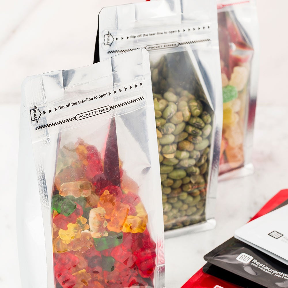 Bags, Heat-Sealable Snack, 7.9 x 3.9 Inch, Plastic, White, Double Seal Rip Lock, with Window,1 - 100 COUNT