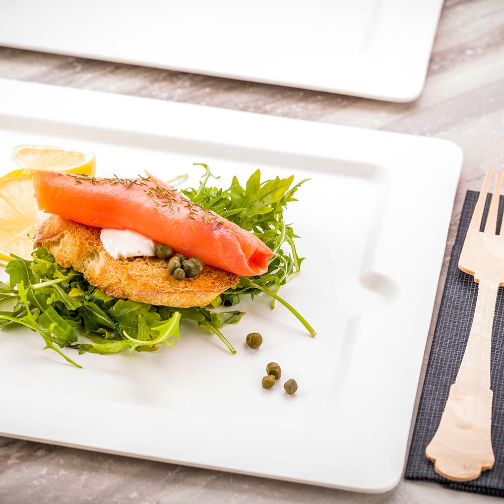 Plates, Dinner, 10 Inch, Bagasse, White Collezione Design, 10 Linear Inch,1 - 100 COUNT