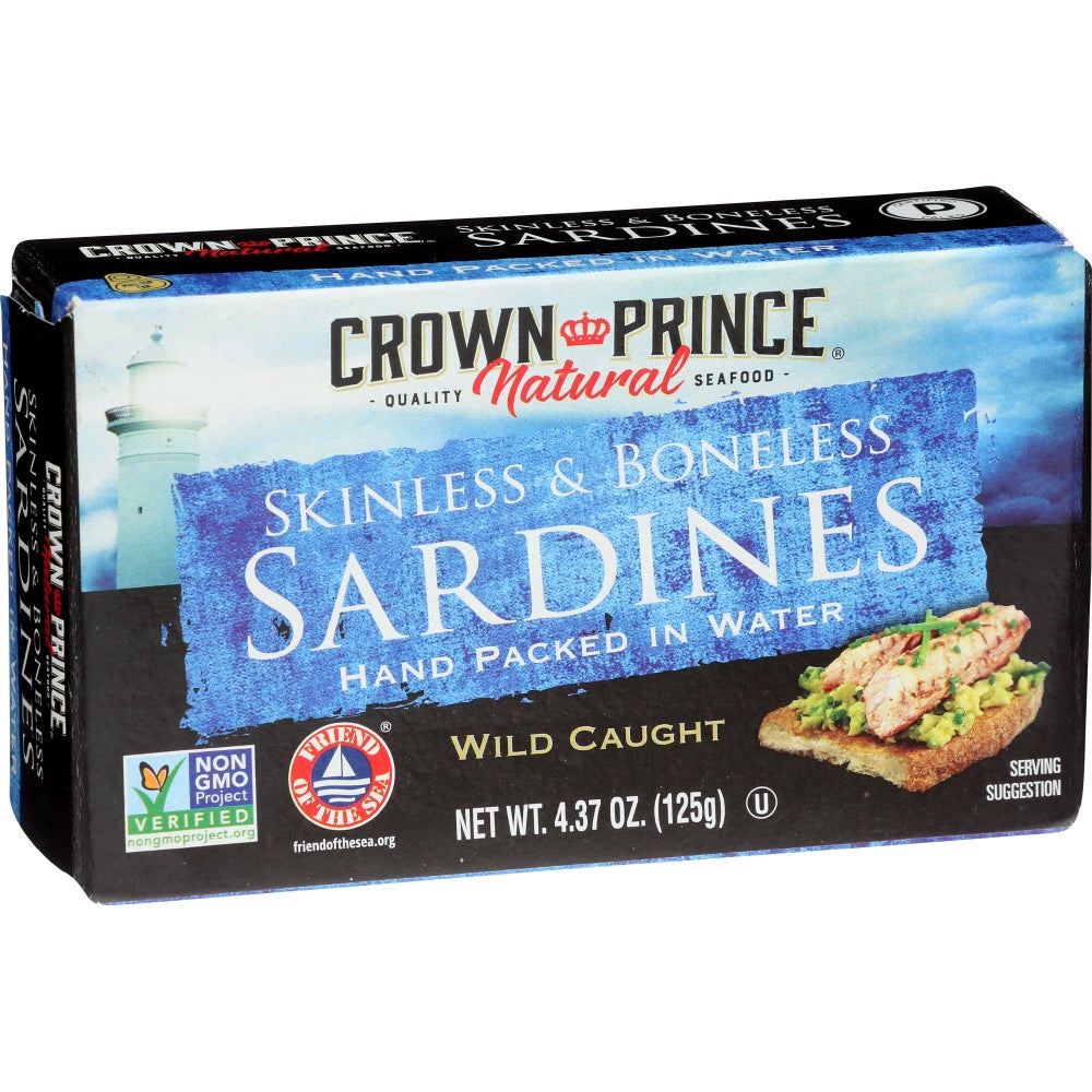 Sardines, Wild Caught, in Water, Skinless & Boneless,12 - 4.37 OUNCE