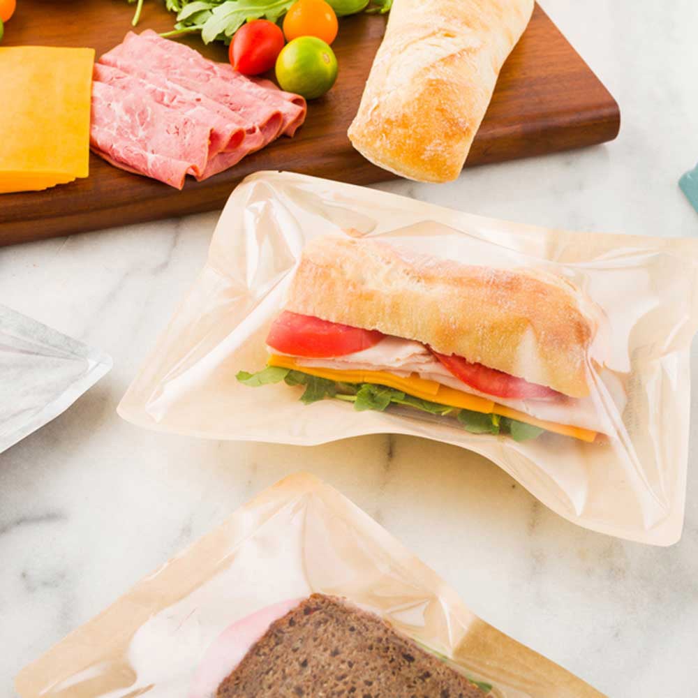 Bags, Heat-Sealable Sandwich, 8.7 Inch, Plastic, Kraft Brown, Double Seal Rip Lock, with Window, 8.7 Linear Inch,1 - 100 COUNT