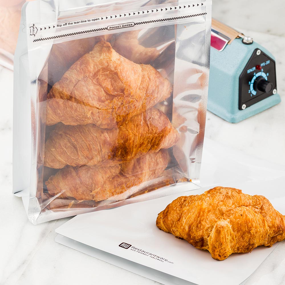 Bags, Heat-Sealable Snack, 9.4 x 7.5 Inch, Plastic, White, Double Seal Rip Lock, with Window,1 - 100 COUNT