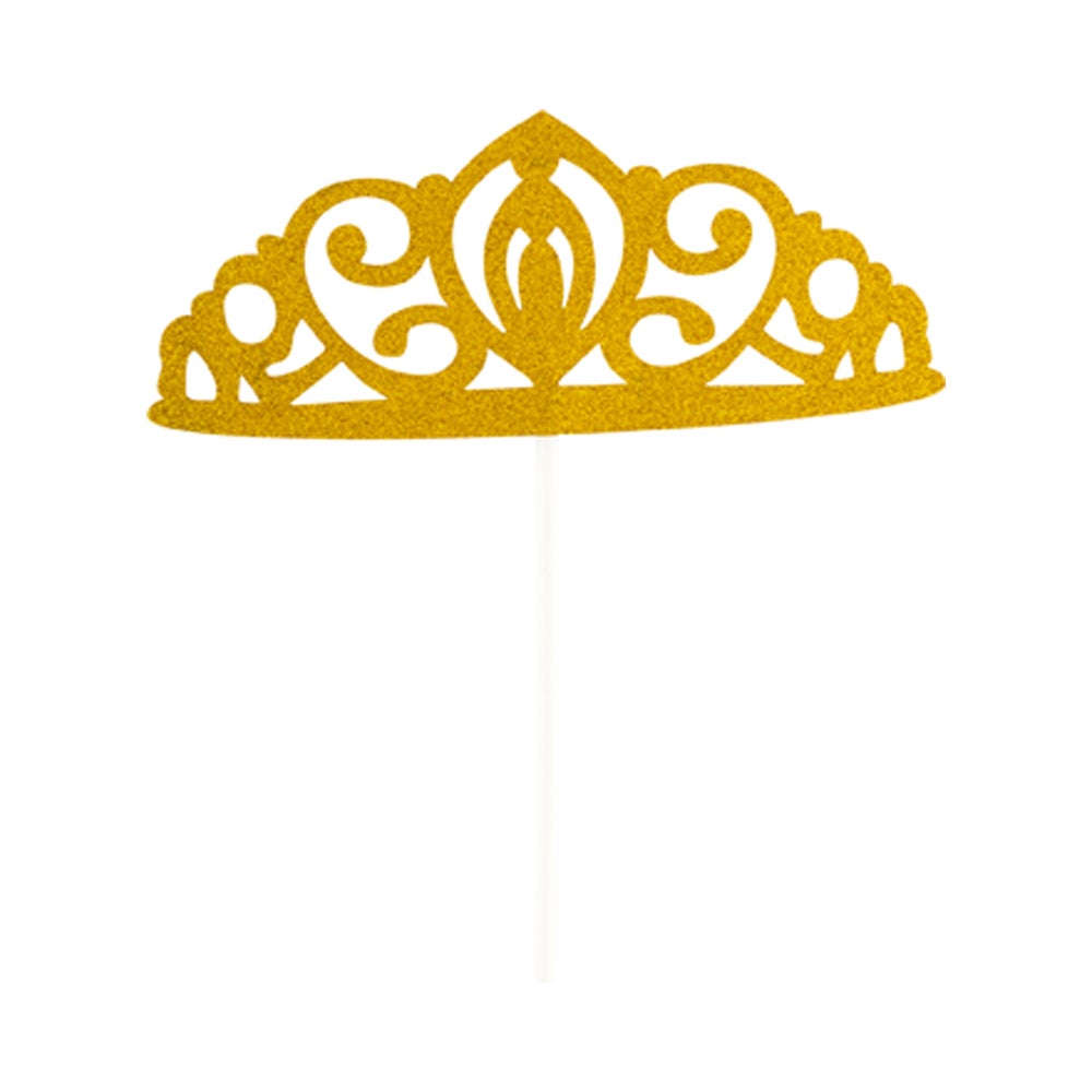 Cake Topper, Tiara, 8 x 3.75 Inch, Paper, Gold, Glitter,1 - 100 COUNT