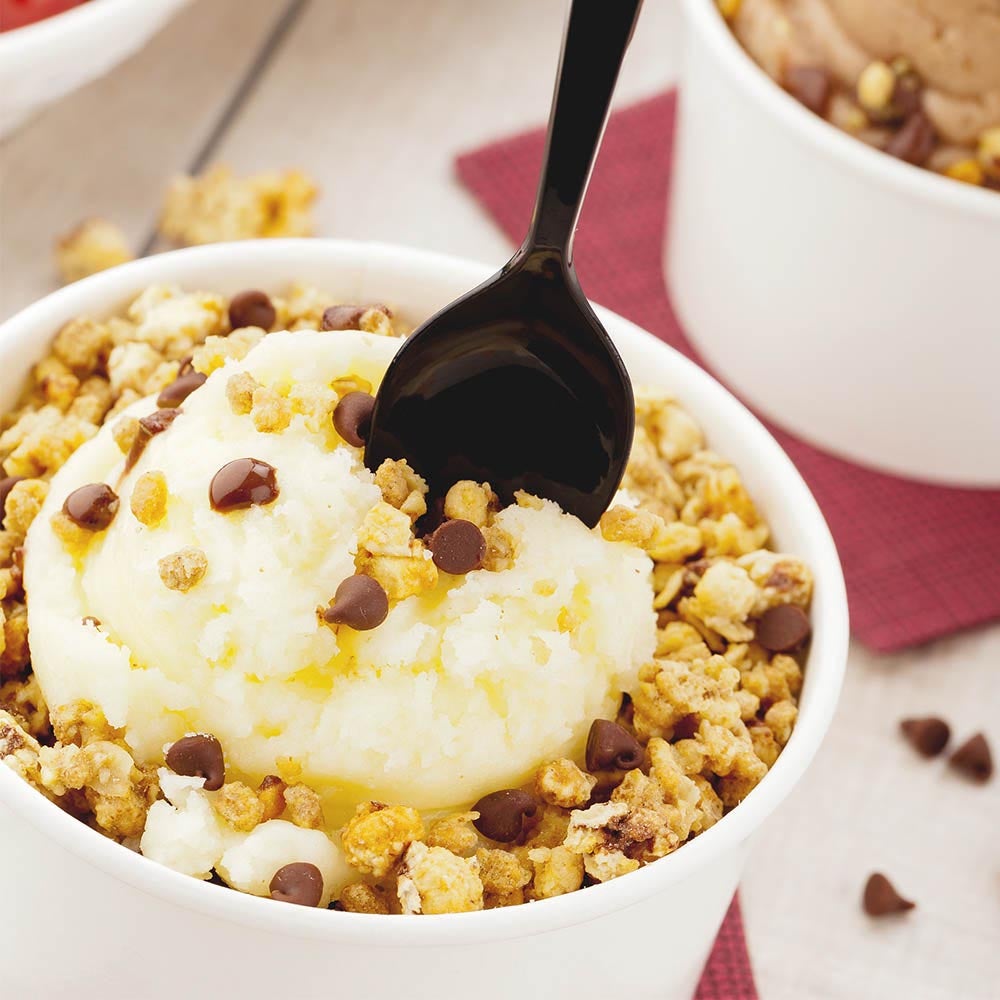 Spoons, Dessert, Petal, Heavyweight Plastic, Black, 4.5 Inch, 4.5 Linear Inch,1 - 100 COUNT