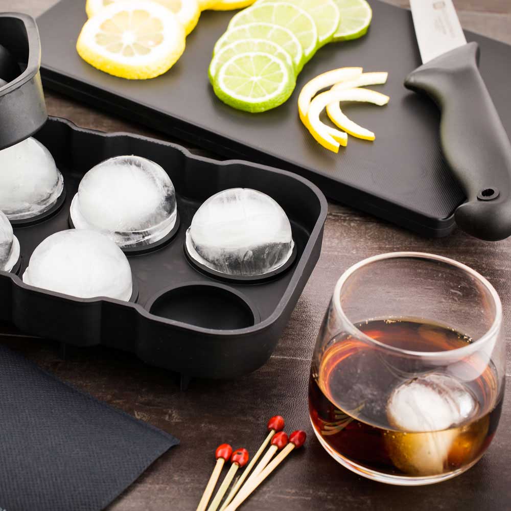 Trays, Ice, 6 Compartment, Sphere, Black, Silicone, 2 Linear Inch,1 - 1 EACH