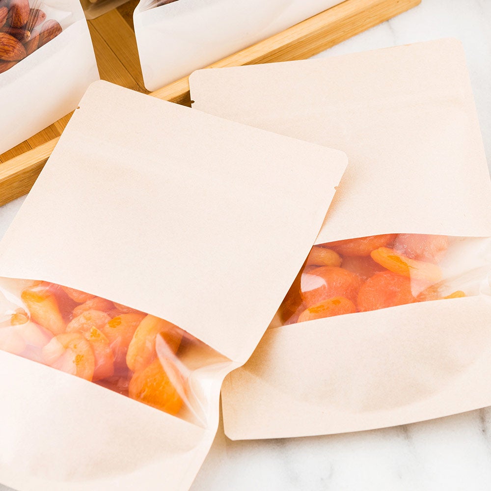 Bags, Heat-Sealable Snack, 8.9 Inch, Plastic, Kraft Brown, with Window, 8.9 Linear Inch,1 - 100 COUNT