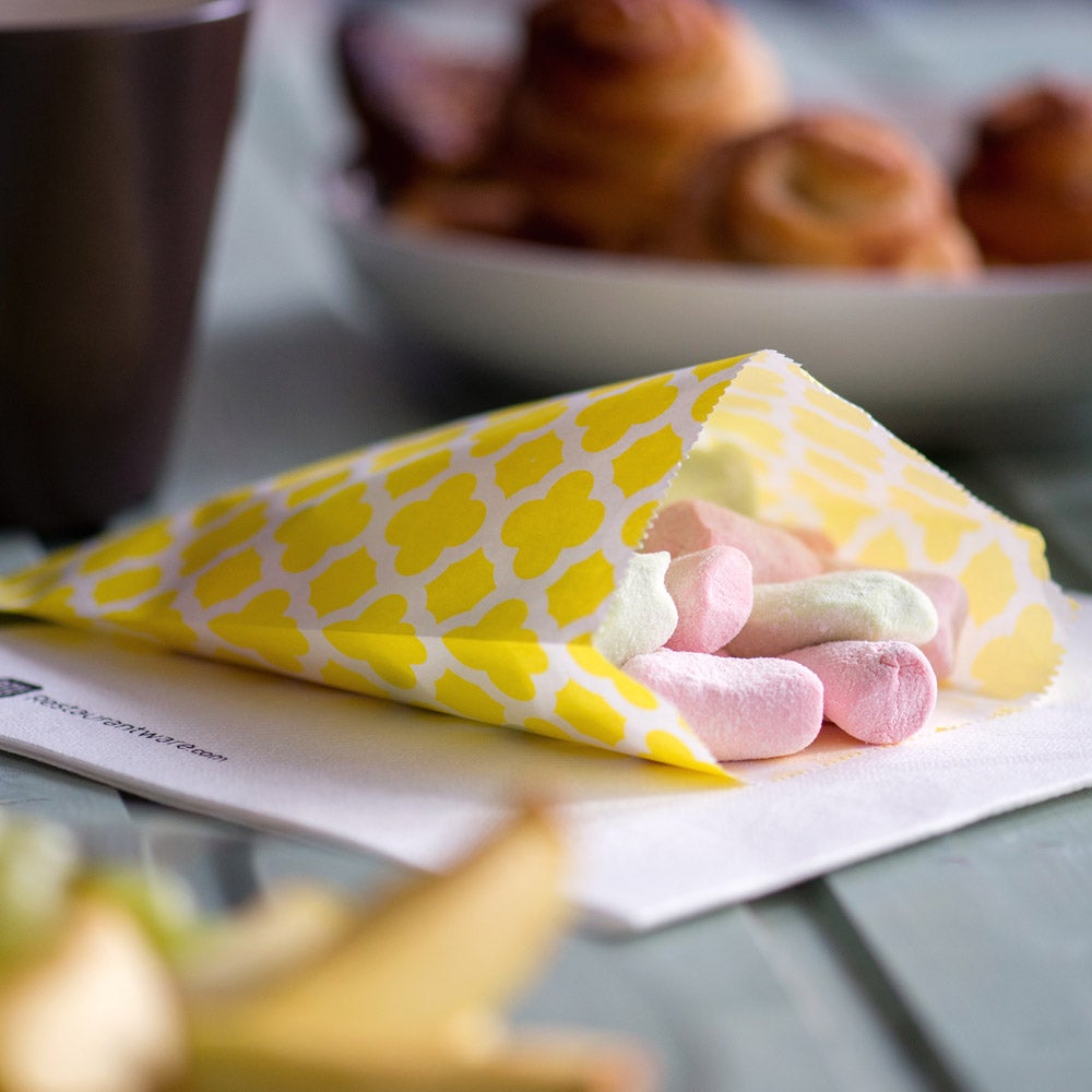 Bags, Food, Paper, Yellow Asian Monogram,1 - 100 COUNT