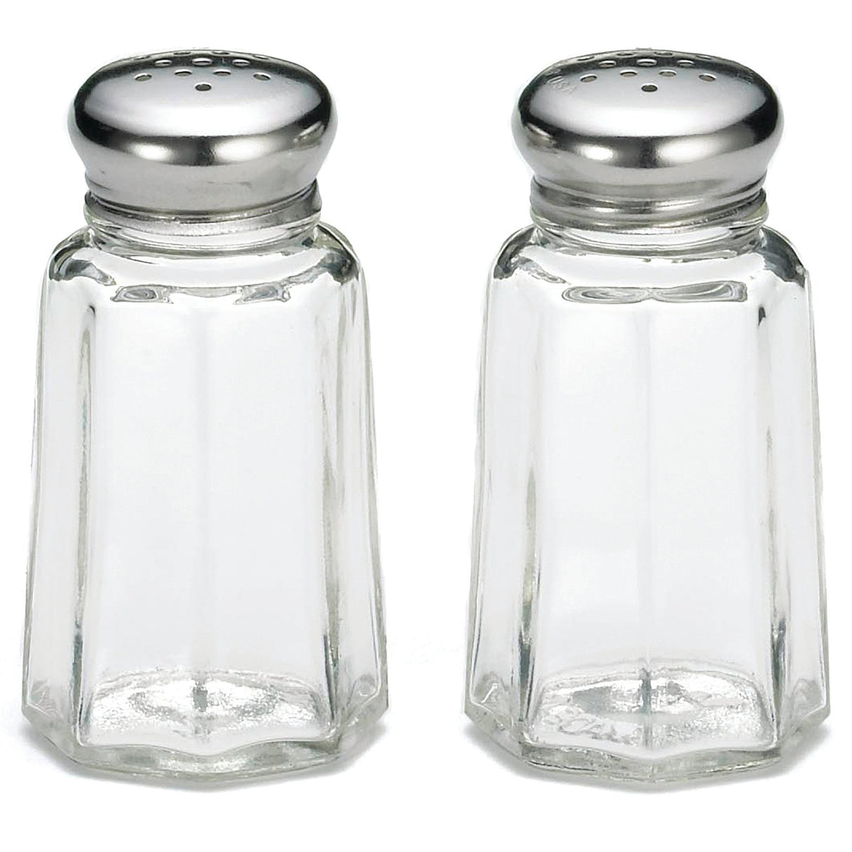 Shakers, Salt & Pepper, 1 Ounce, Paneled, Glass with Stainless Steel Lid, 30 Milliliter,1 - 24 COUNT