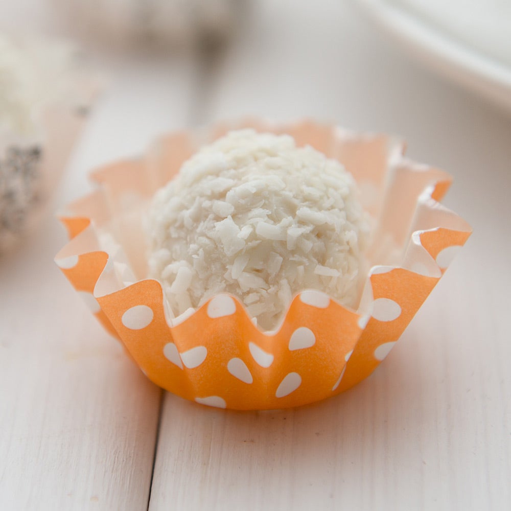 Cups, Baking, 0.4 Ounce, Paper, Hot Orange Polka Dot, Flared,1 - 200 COUNT