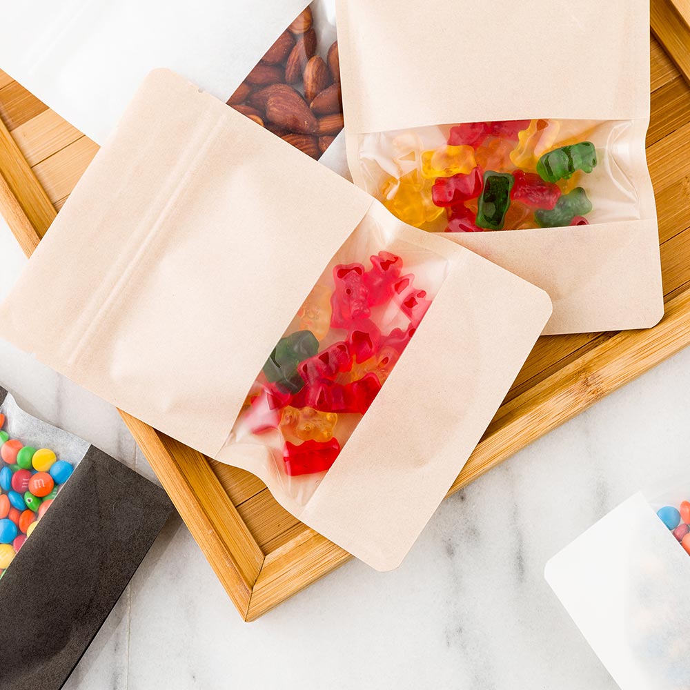 Bags, Heat-Sealable Snack, 7.1 Inch, Plastic, Kraft Brown, with Window, 7.1 Linear Inch,1 - 100 COUNT