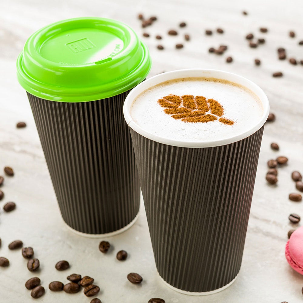 Cups, Hot, 16 Ounce, Paper, Black, Ripple Wall, 16 Ounce,1 - 500 COUNT