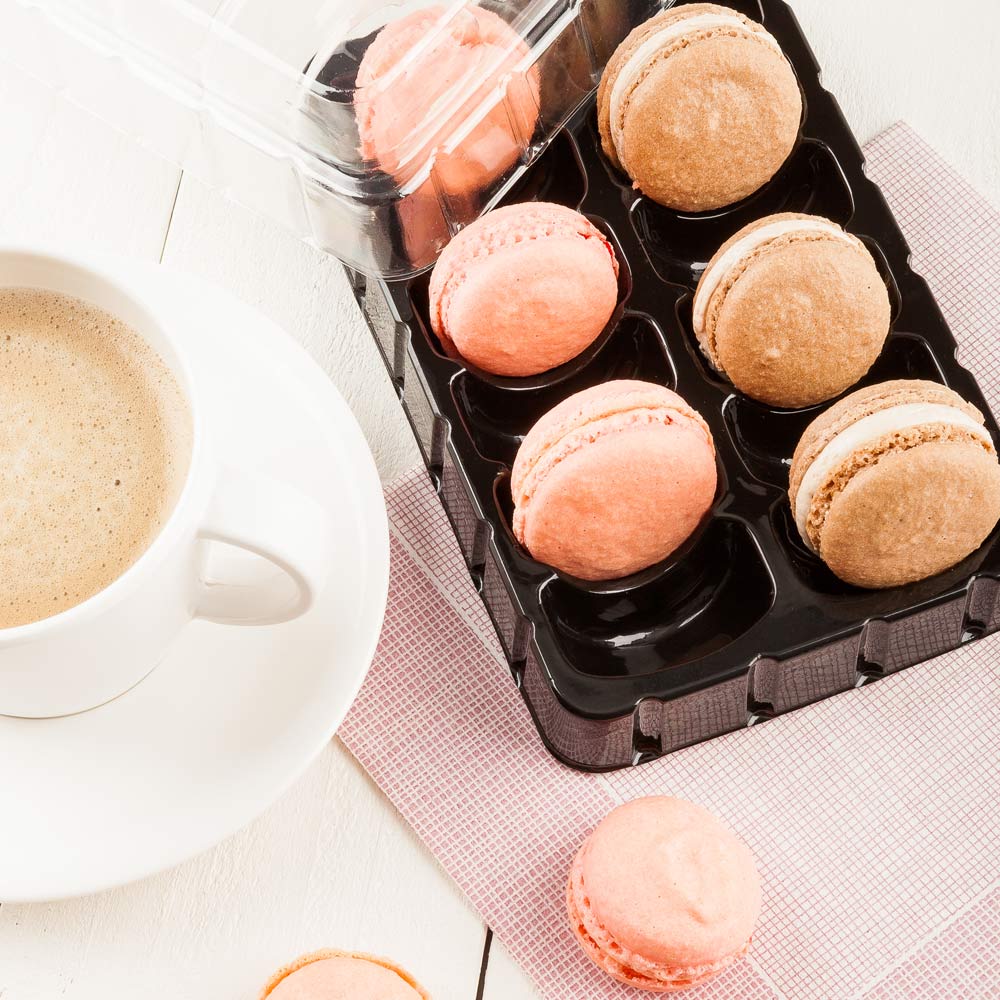 Containers, 12-Compartment Macaron, Plastic, Black, With Shock Safe Lid,1 - 100 COUNT