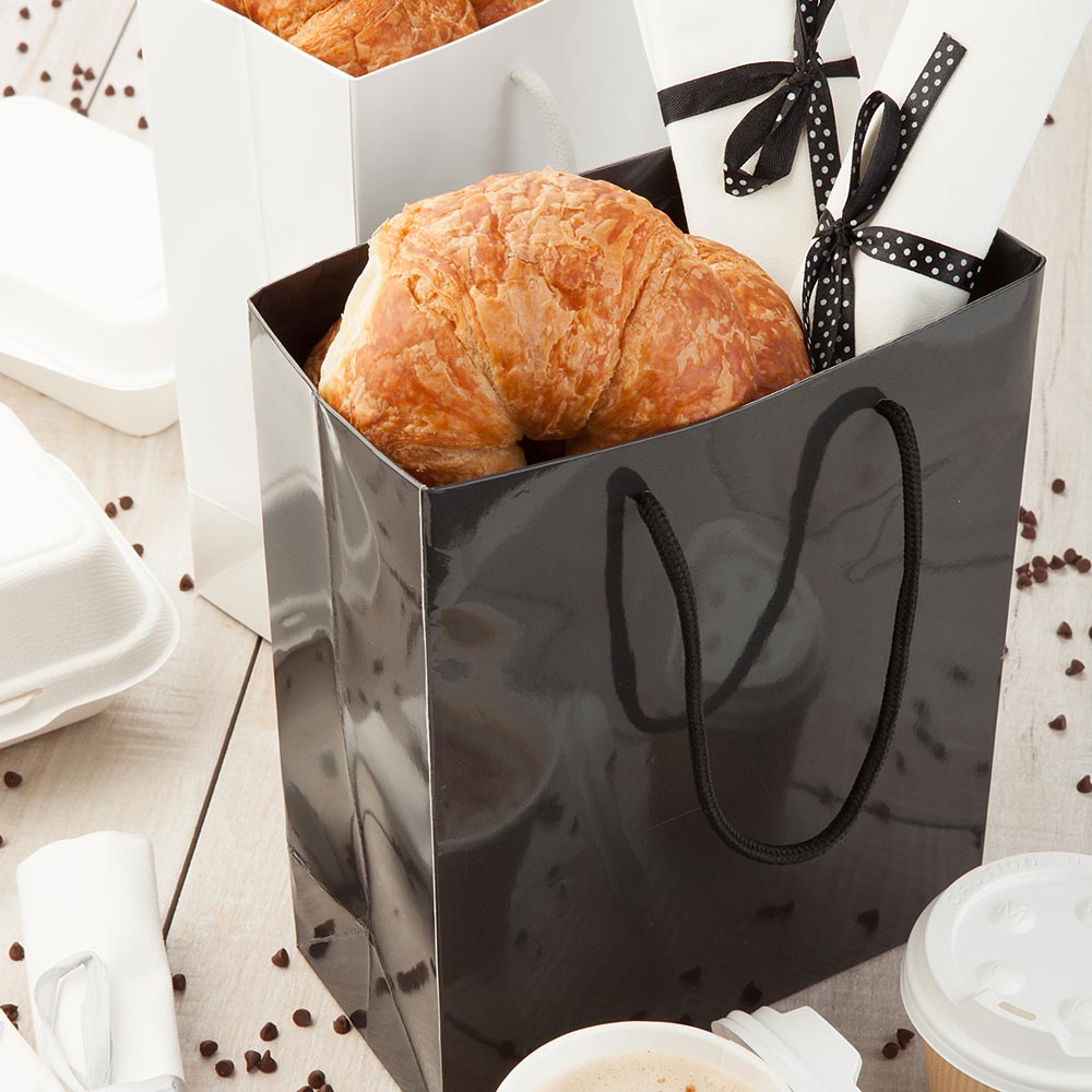 Bags, Shopping, 6.5 x 7.5 Inch, Paper, Black, With Handle,1 - 10 COUNT