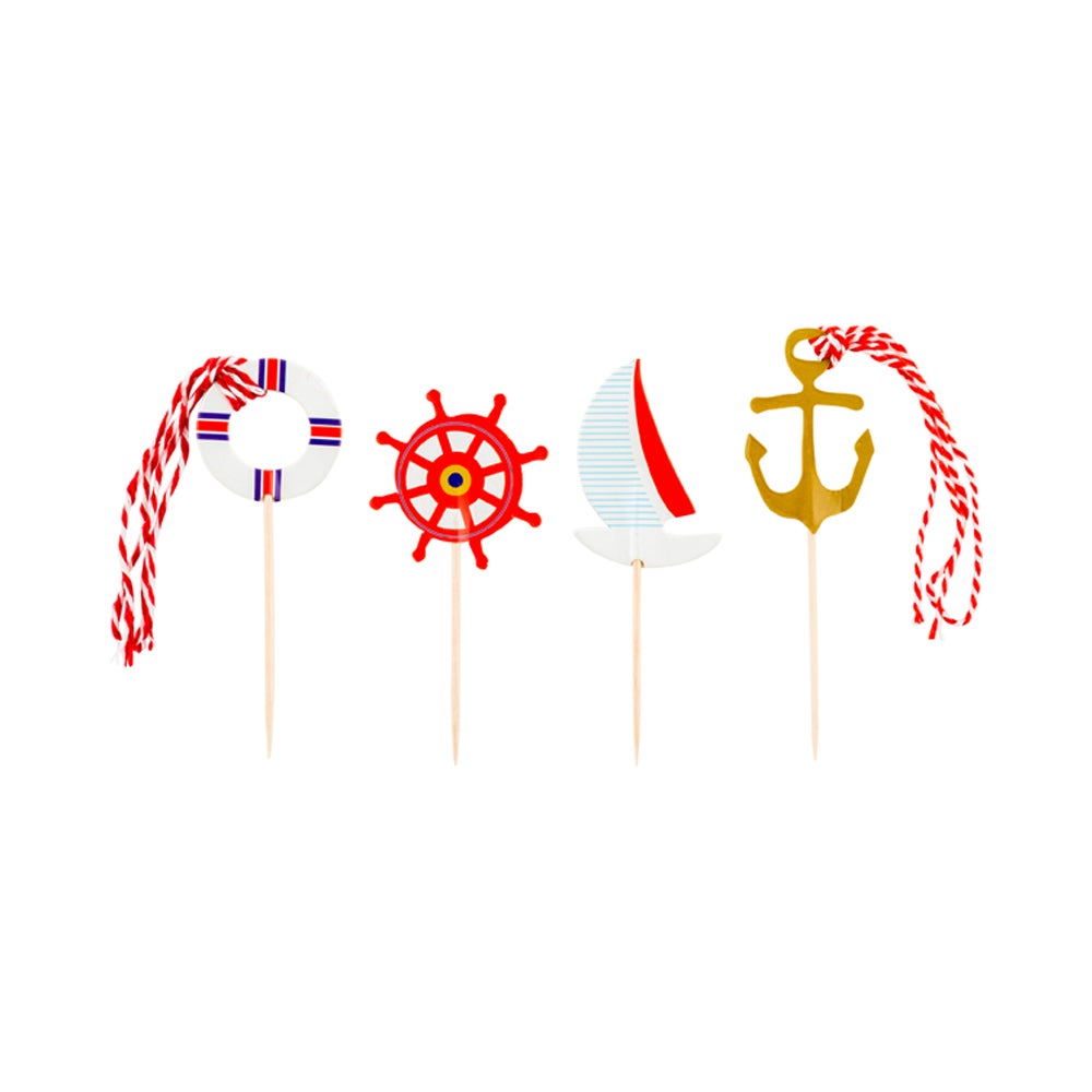 Cake Toppers, Nautical, 3.25 x 1.25 Inch, Paper, Assorted, 24 Pieces,1 - 24 COUNT