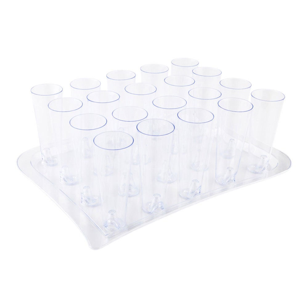 Trays, Serving, 14.5 x 10.5 x 1 Inch, Plastic, Clear, Rectangular, for 5 Ounce Cocktail Glasses, Holds 20 Glasses,1 - 5 COUNT