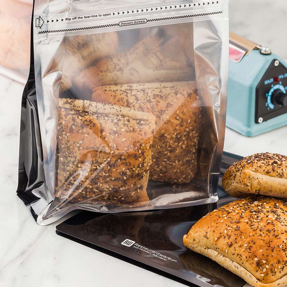 Bags, Heat-Sealable Sandwich, 9.4 x 7.5 Inch, Plastic, Black, Double Seal Rip Lock, with Window,1 - 100 COUNT