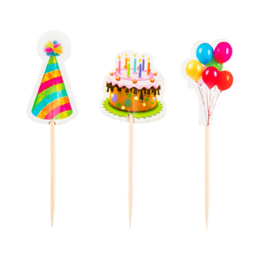 Cake Toppers, Birthday, 3.5 x 1.25 Inch, Paper, Assorted, 24 Pieces,1 - 24 COUNT