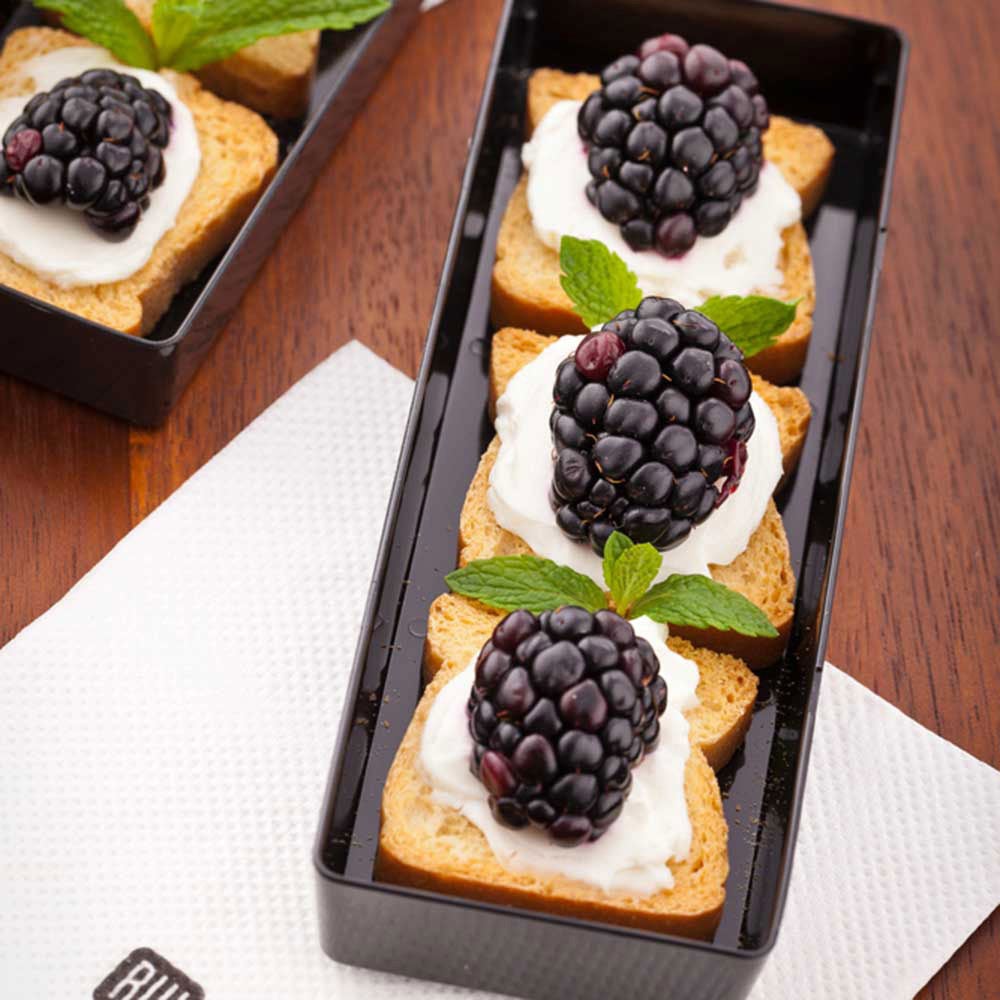 Plates, Appetizer, 5.2 x 1.8 Inch, Plastic, Black Modern Design, Rectangular, Heavyweight,1 - 100 COUNT