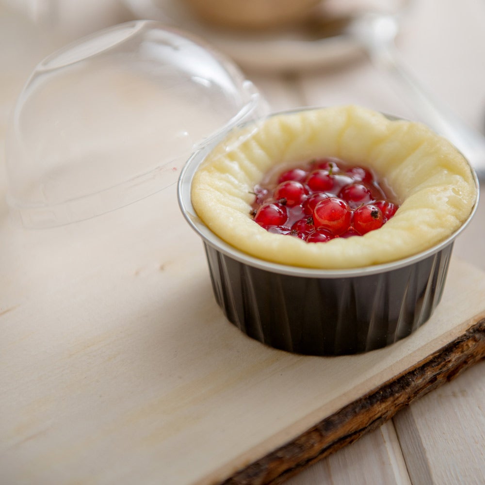 Cups, Bakery, 4.2 Ounce, Foil, Black with Clear Plastic Dome Lids, 4.2 Ounce,1 - 100 COUNT