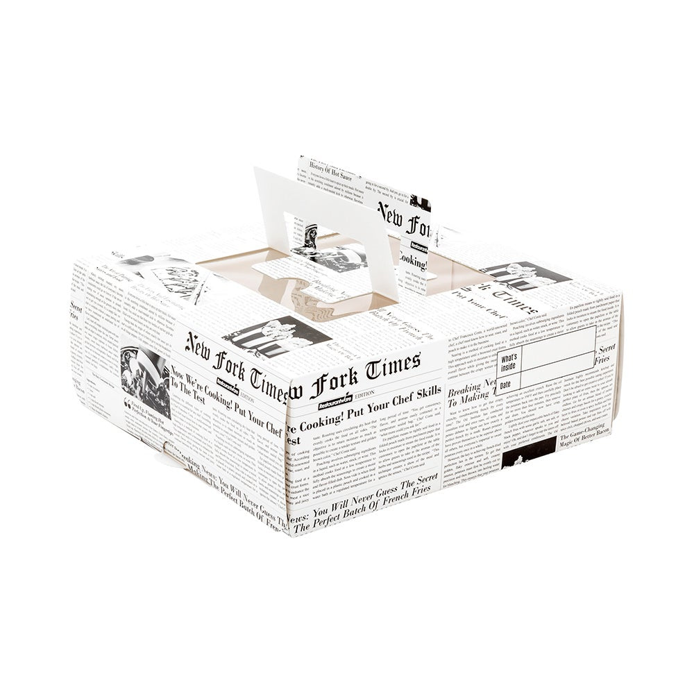 Boxes, Lunch & Cake, 9 x 9 x 3.50 Inch, Paper, Newsprint, with Pop-Up Handles & Window,50 - 1 EACH