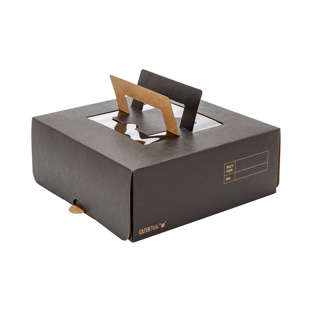 Boxes, Lunch & Cake, 9 x 9 x 3.50 Inch, Paper, Kraft & Black, with Pop-Up Handles & Window,50 - 1 EACH