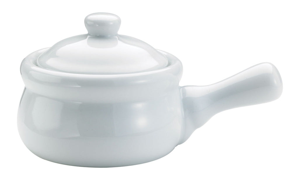 Soup Crock, French Onion, 14 Ounce, with Handle & Lid, White, Porcelain,4 - 4 COUNT