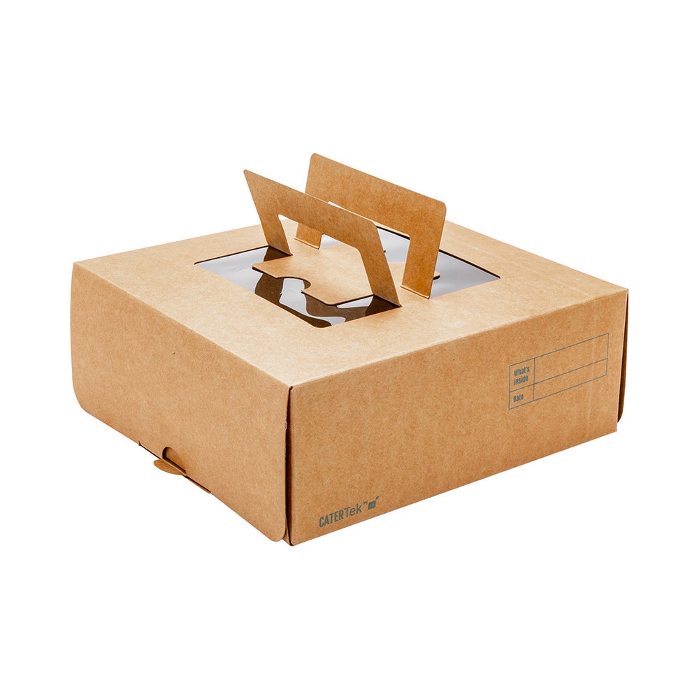 Boxes, Lunch & Cake, 9 x 9 x 3.50 Inch, Paper, Kraft, with Pop-Up Handles & Window,50 - 1 EACH