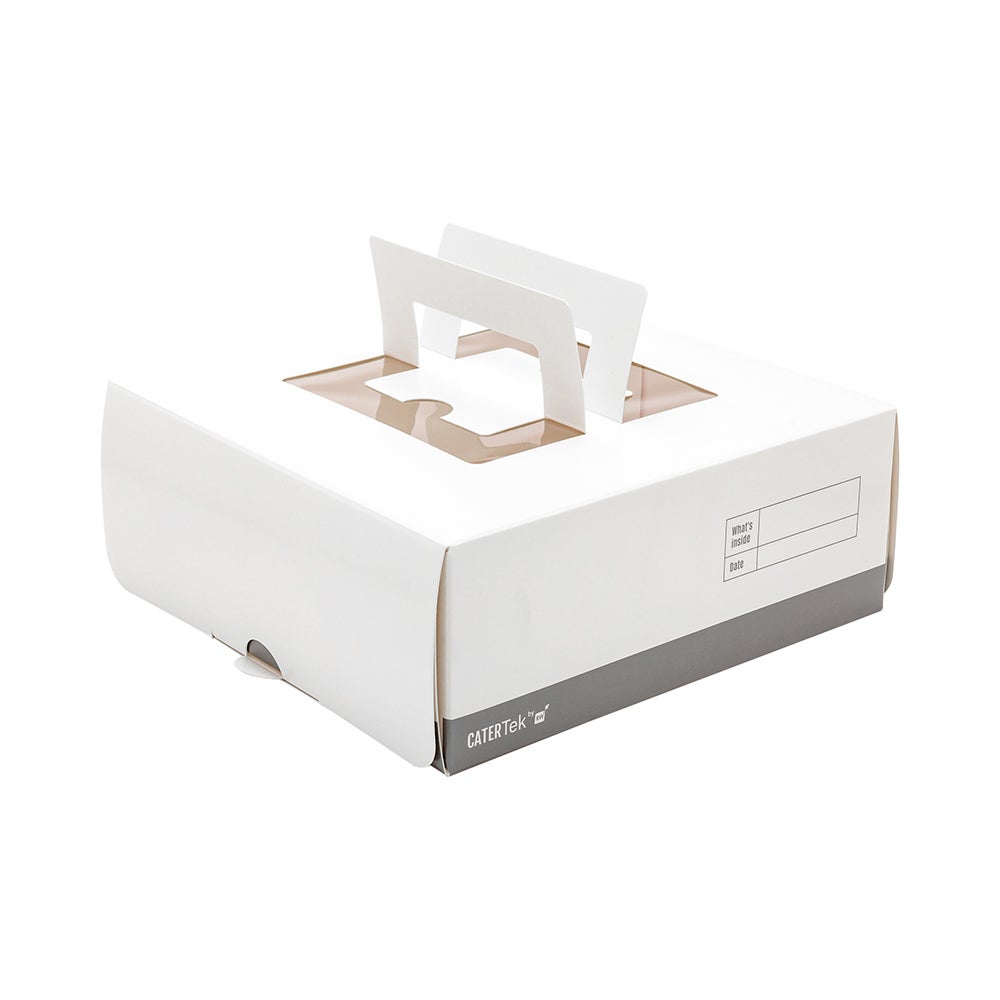 Boxes, Lunch & Cake, 9 x 9 x 3.50 Inch, Paper, White & Gray, with Pop-Up Handles & Window,50 - 1 EACH