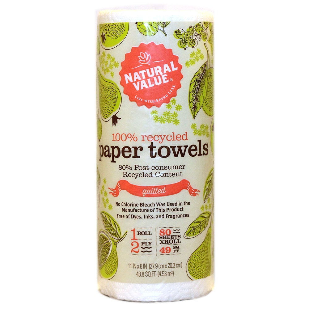 Towels, Perforated Roll, 2-Ply, White, 11 x 9 Inch, 80% Recycled Paper,30 - 80 COUNT