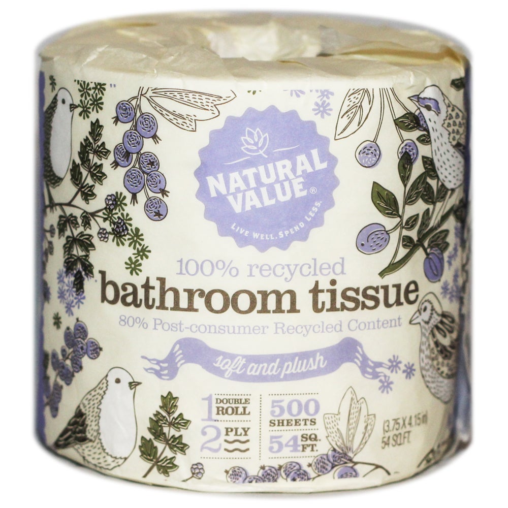 Toilet Tissue, 2-Ply, White, 3.75 x 4.15 Inch Sheets, 80% Recylced Content, Individually Wrapped,45 - 500 COUNT