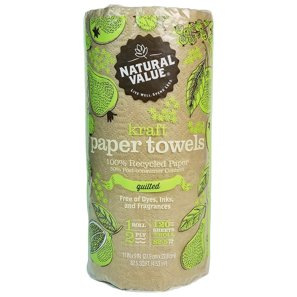 Towels, Perforated Roll, 2-Ply, Natural Kraft, 11 x 9 Inch, 100% Recycled Paper,30 - 120 COUNT