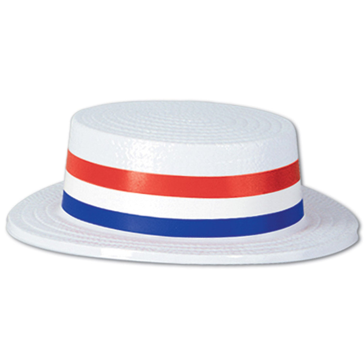 Hats, Skimmer, Plastic, with Red/White/Blue Band,1 - 24 COUNT