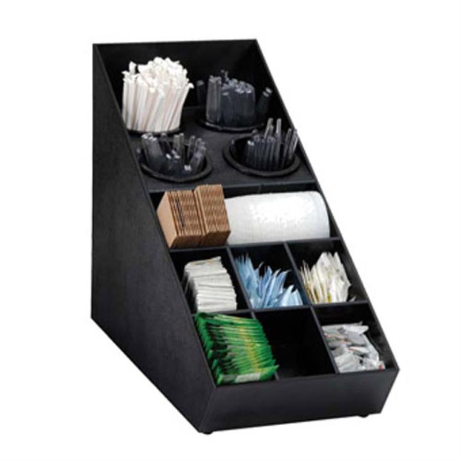 Holder, Flatware & Condiment, Adjustable, Countertop, Black, Polystyrene, with 4 Flatware & 9 Condiment Compartments,1 - 1 EACH