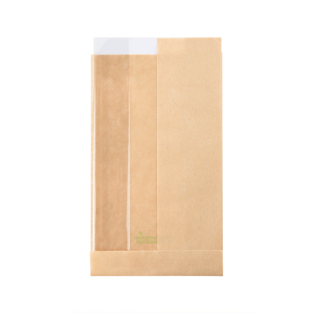 Bags, Bread, 6 x 2.5 x 10 Inch, Paper, Kraft, with Window, Medium,1 - 100 COUNT