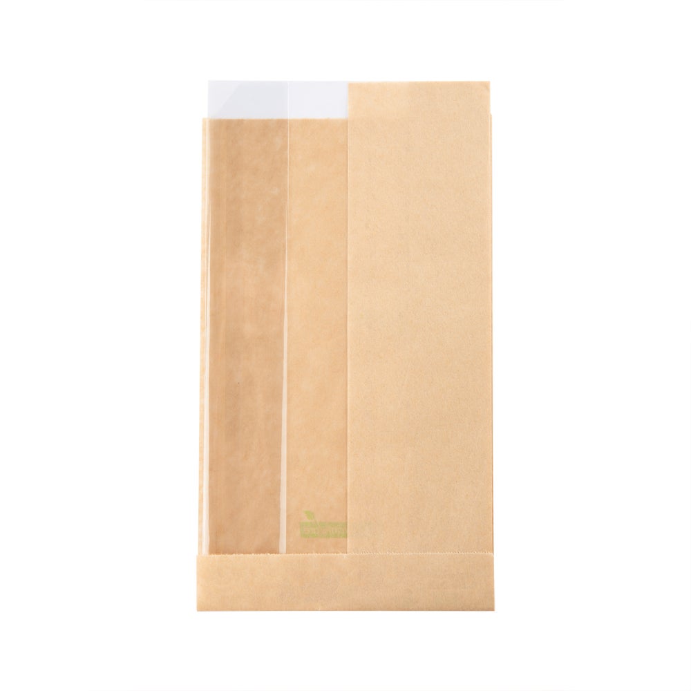 Bags, Bread, 6 x 2.75 x 11.5 Inch, Paper, Kraft, with Window, Large,1 - 100 COUNT