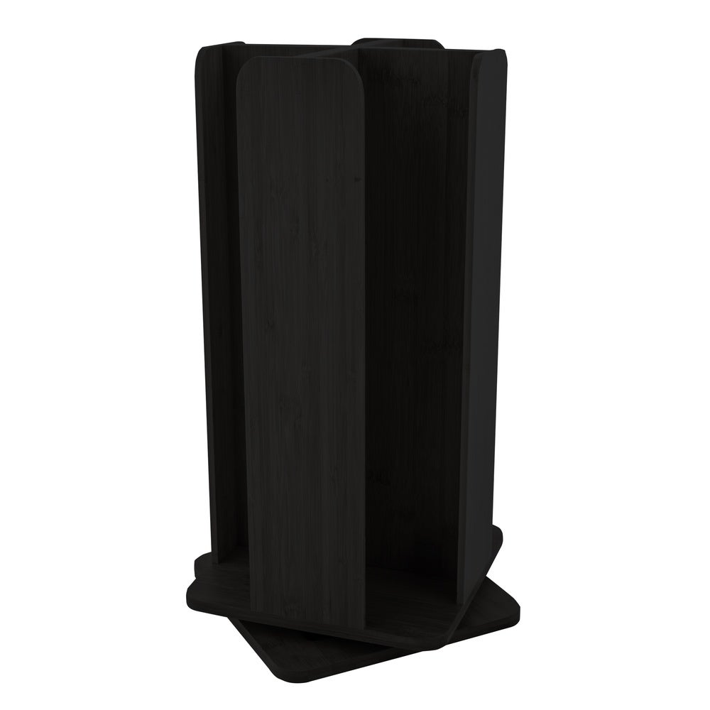 Holder, Lid & Cup, 4-Section, Revolving, Black, Bamboo, 9 x 9 x 18 Inch,1 - 1 EACH