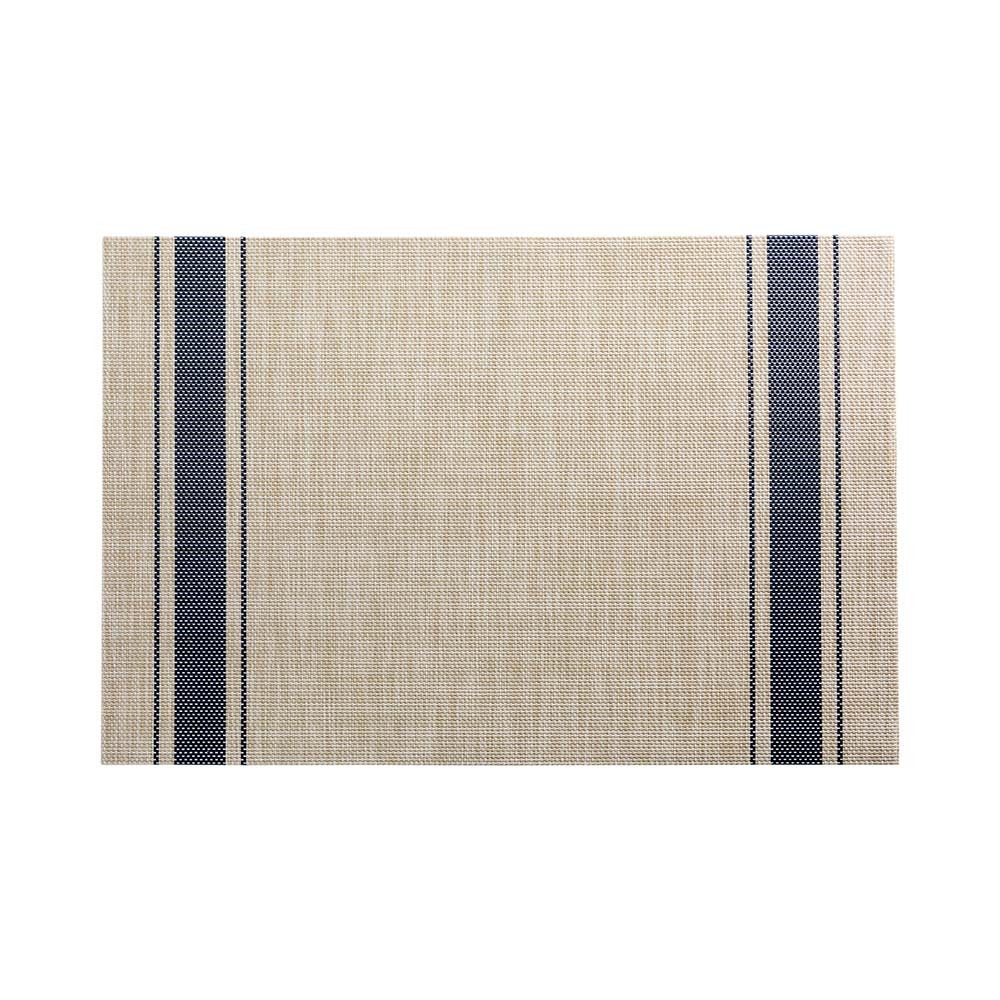 Placemats, 12 x 16 Inch, French Countryside, Khaki with Navy Stripe, Woven Vinyl,1 - 6 COUNT