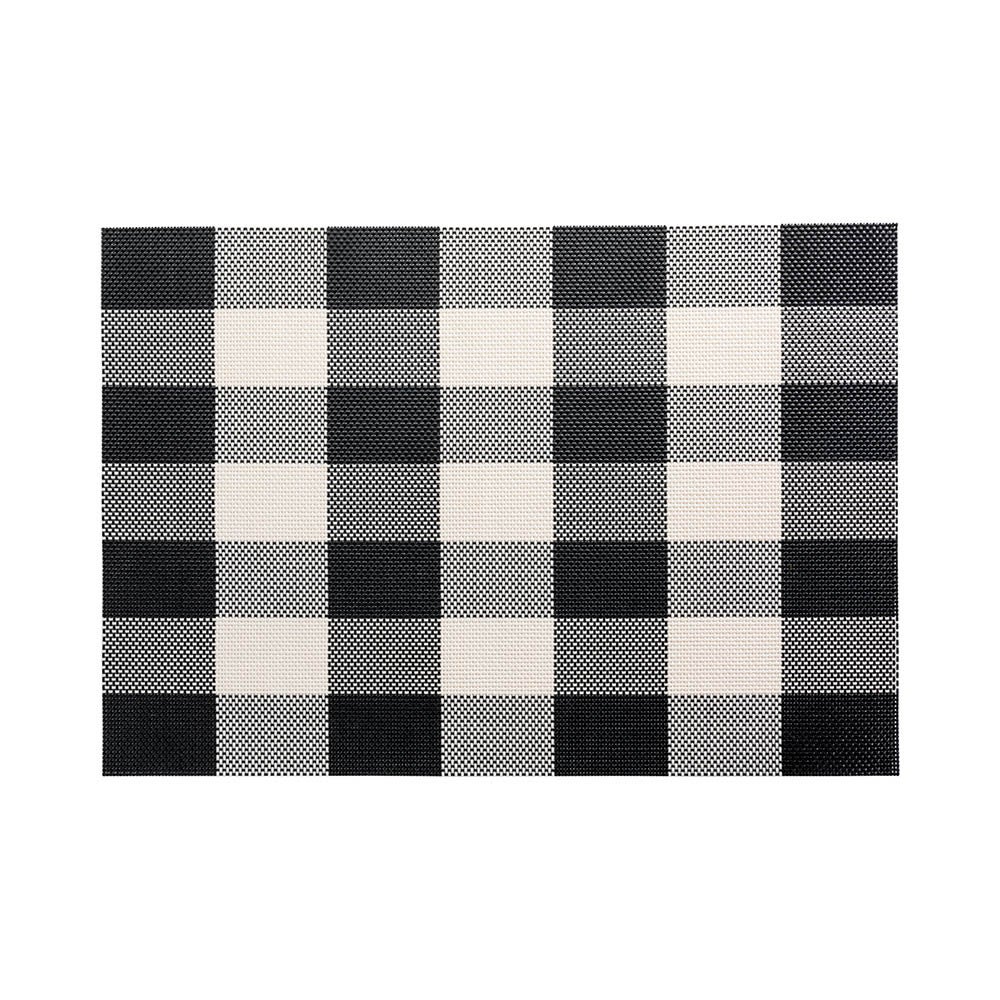 Placemats, 12 x 16 Inch, Carmel Mesh, Large Gingham Black & White, Woven Vinyl,1 - 6 COUNT