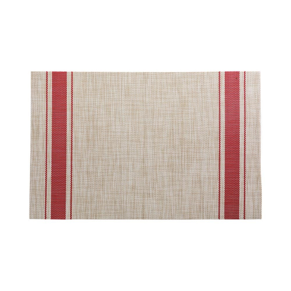 Placemats, 12 x 16 Inch, French Countryside, Khaki with Red Stripe, Woven Vinyl,1 - 6 COUNT
