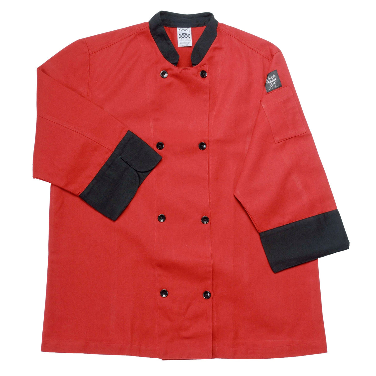Jacket, Chef, Three-Quarter Sleeve, Tomato with Black Trim, Large, Poly/Cotton Blend,1 - 1 EACH