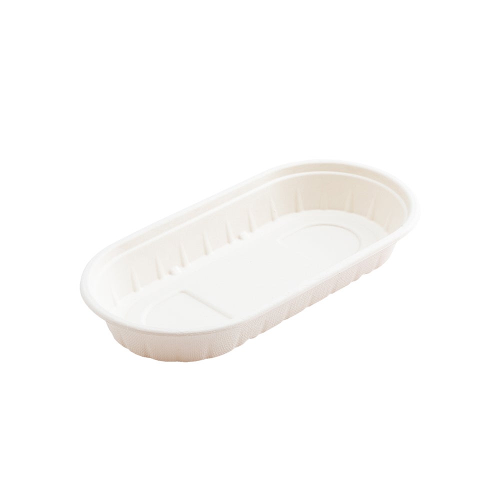Containers, 17 Ounce, Sugarcane Bagasse, White, Oval, 9.50 x 4.75 x 1.25 Inch, Renewable & Compostable,1 - 100 COUNT