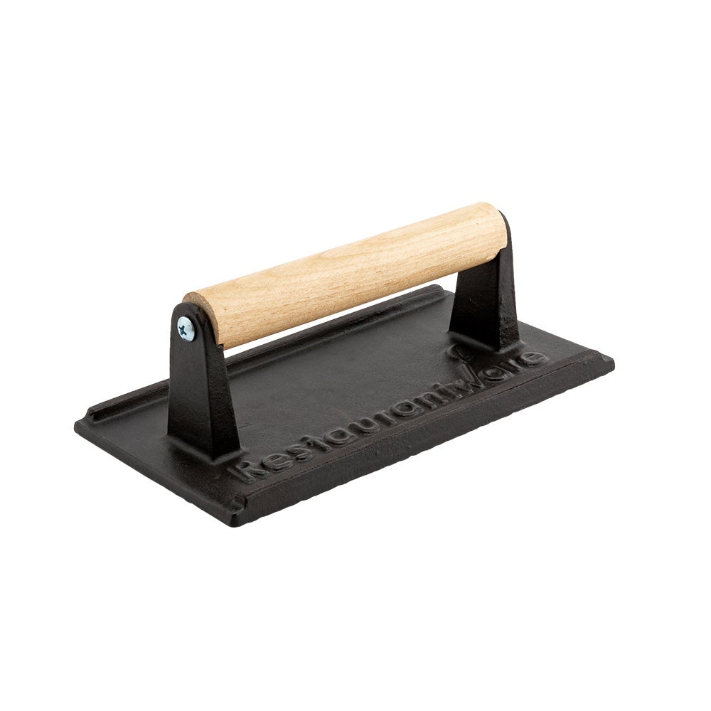 Press, Steak, 7.75 x 4 Inch, Cast Iron, Black with Wood Handle,1 - 1 EACH