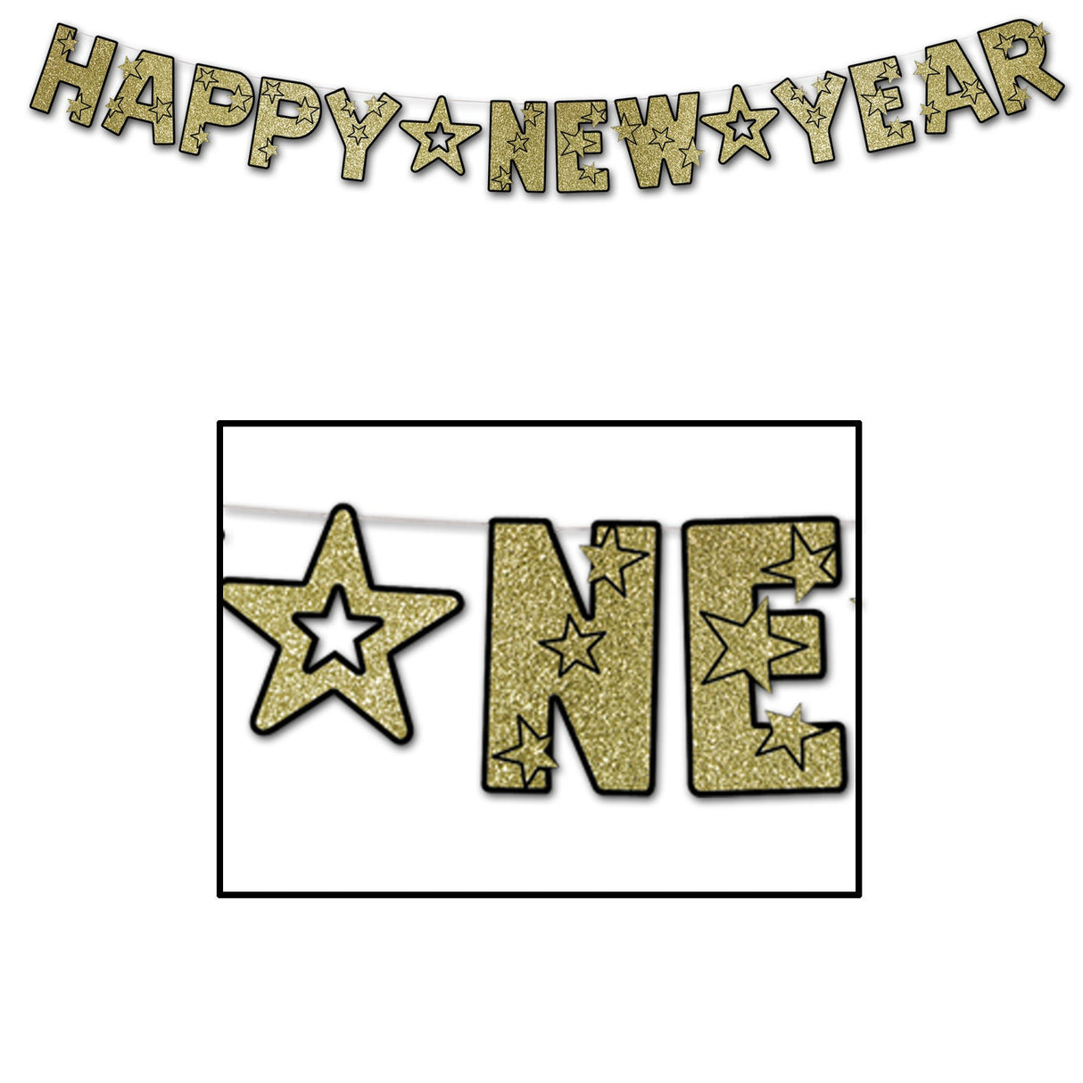 Streamers, Party, New Year, 8 Inch x 8 Foot, Paper, Gold & Black,12 - 1 COUNT
