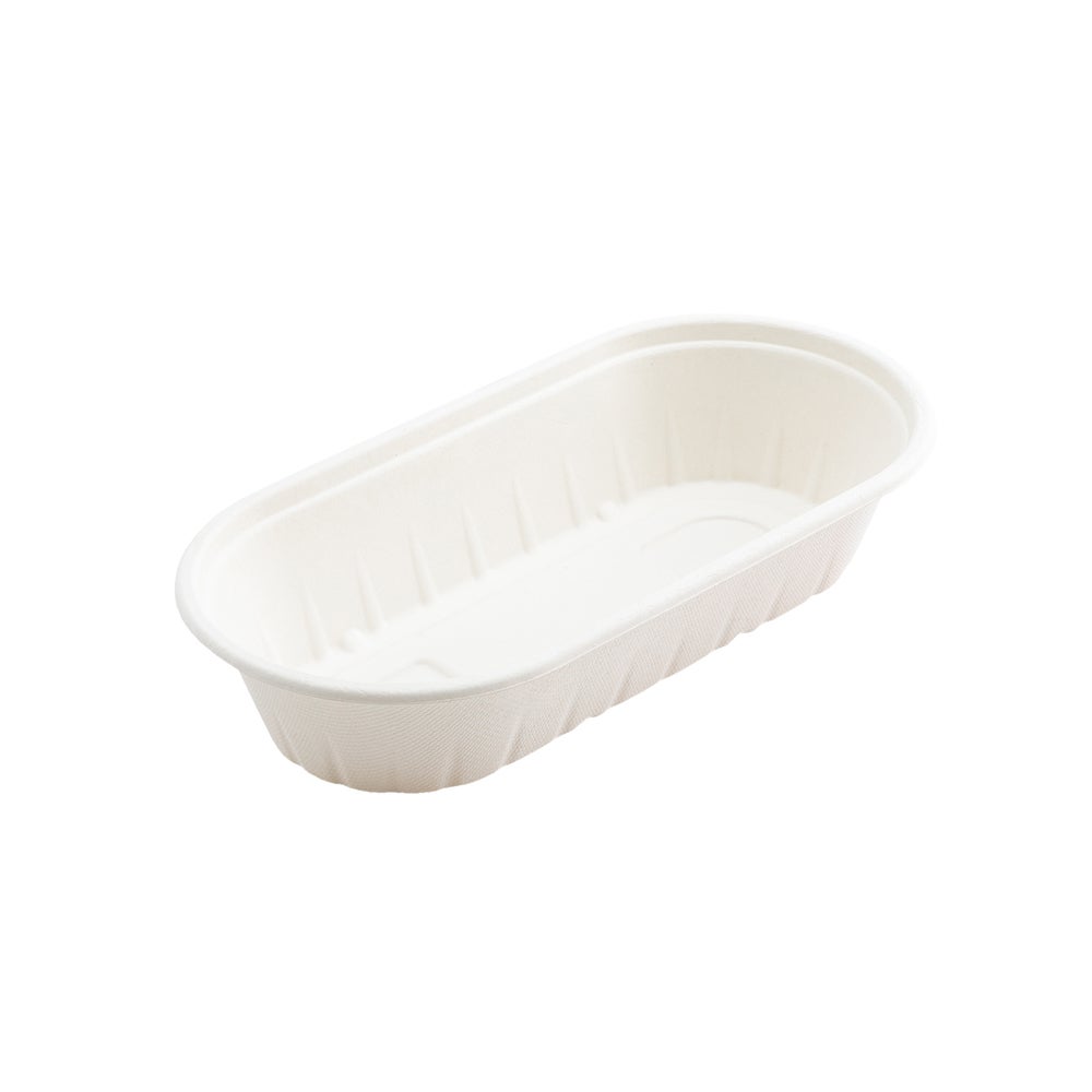 Containers, 27 Ounce, Sugarcane Bagasse, White, Oval, 9.50 x 4.75 x 2 Inch, Renewable & Compostable,1 - 100 COUNT