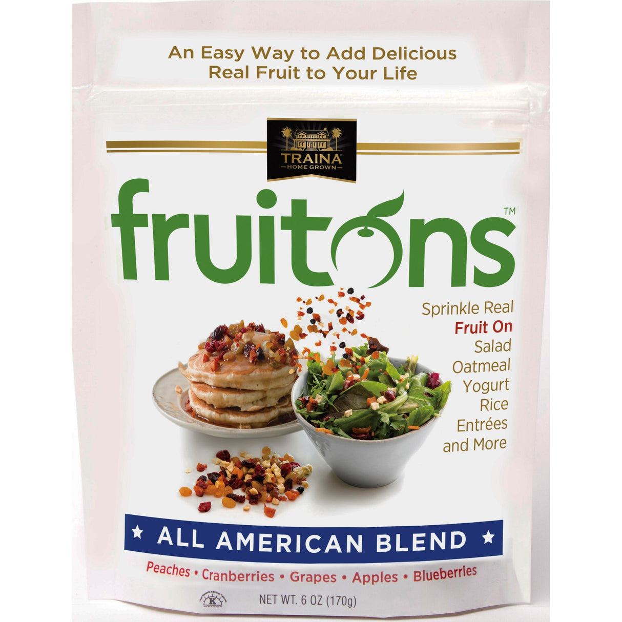 Fruit Blend, All American, with Peaches/Cranberries/Grapes/Apples/Blueberries, Dried,8 - 6 OUNCE