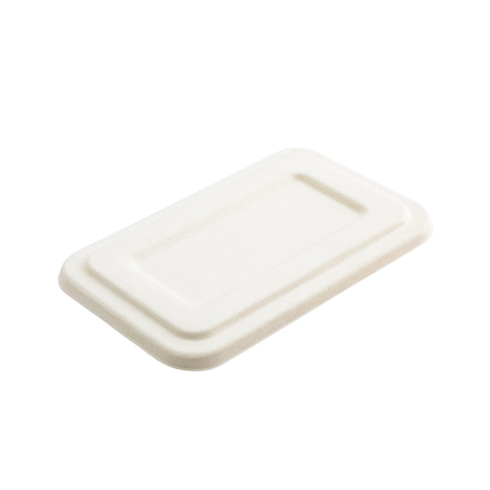 Lids, Flat, Plastic, White, Rectangle, for 2 Compartment Bagasse Take-Out Container,1 - 100 COUNT