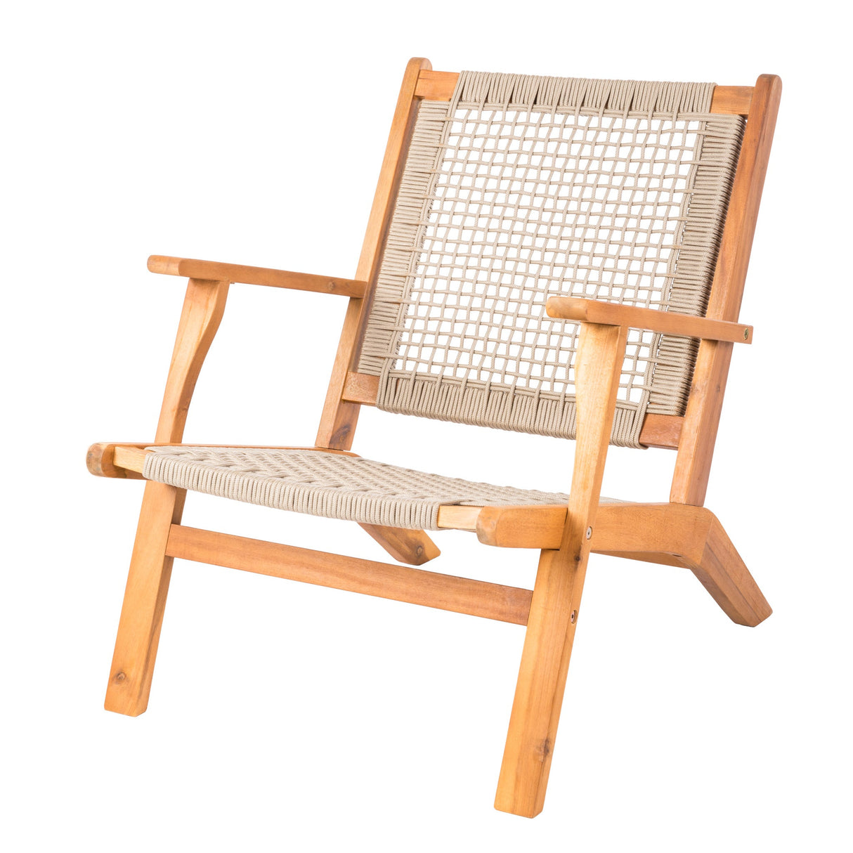 Chair, Outdoor, Natural Wood Finish, with Beige Rope Back & Seat,1 - 1 EACH
