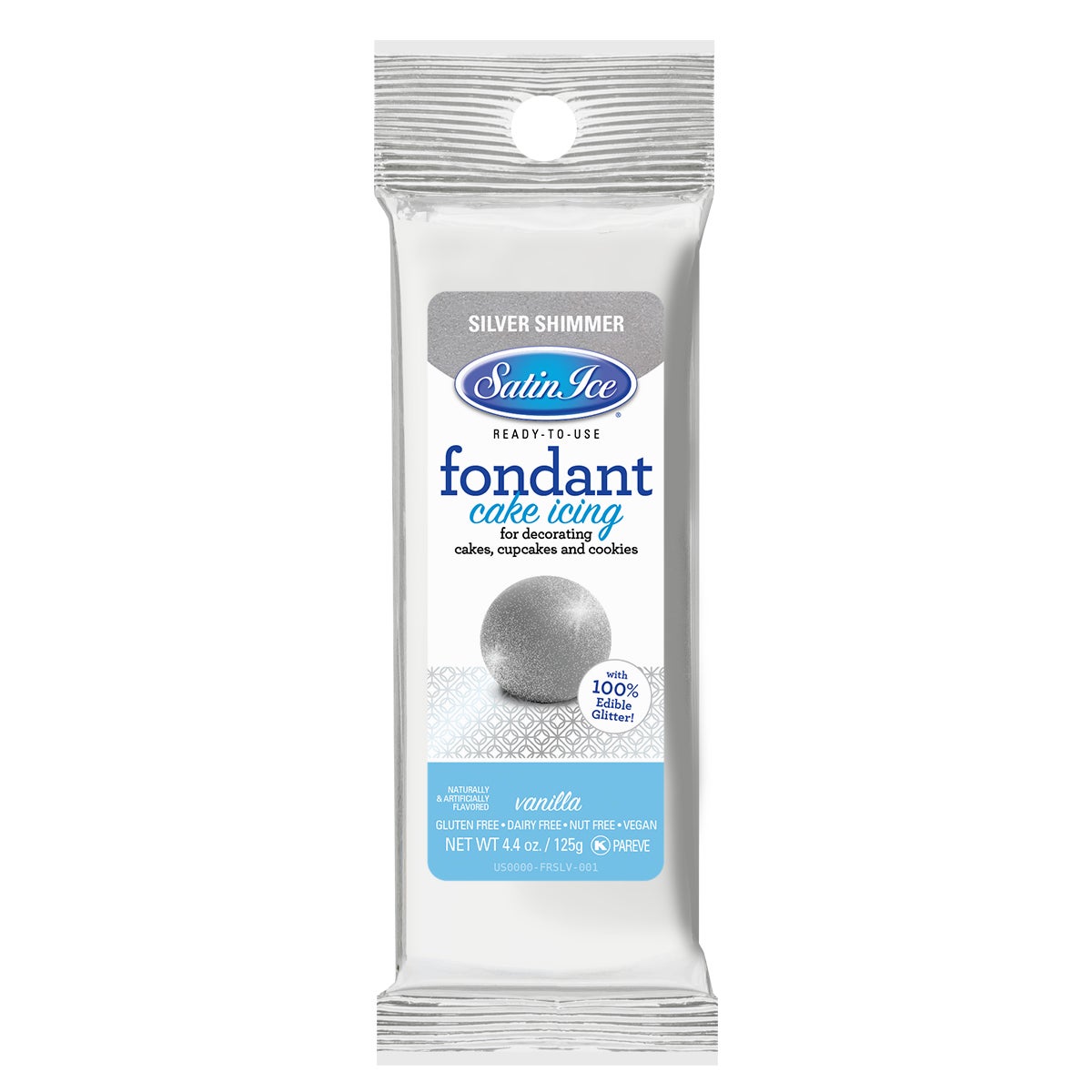 Sugar, Fondant, Silver Shimmer Vanilla,12 - 4.4 OUNCE